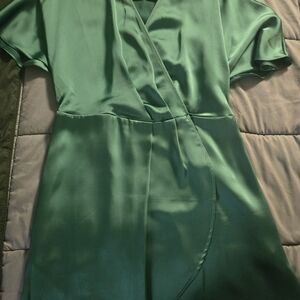 H&M Satin Wrap-Style Dress in Emerald Green
